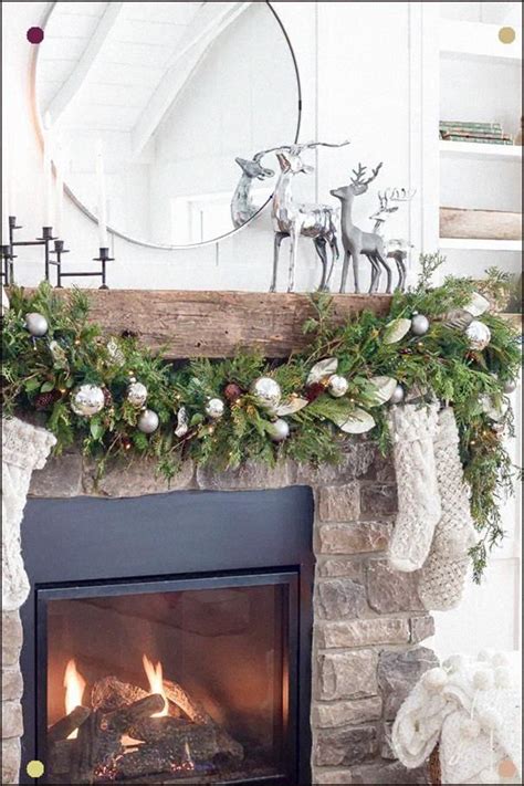 Silver Reindeer Christmas Rustic Fireplace Mantel in 2020 | Christmas