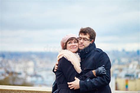 Romantic Couple On Montmartre In Paris Stock Photo Image Of Happiness