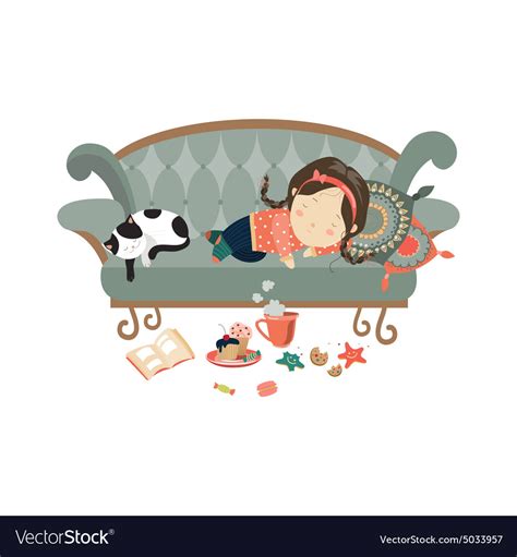 Lazy Sleeping Girl With Cat Royalty Free Vector Image