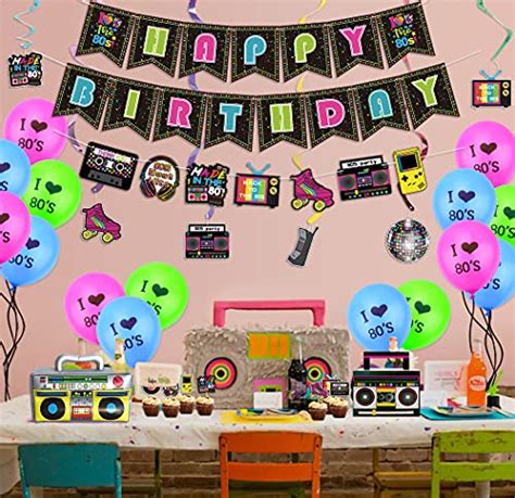 80s Party Decorations Including Happy Birthday Banner Inflatable