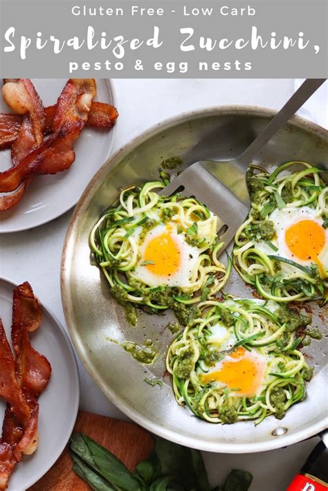Spiralized Zucchini Pesto And Egg Nests Cook At Home Mom