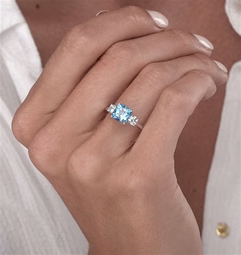 250ct Cushion Cut Blue Topaz Diamond Asteria Ring In 18k White Gold