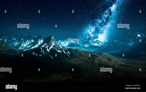 Milky Way Over The Mountain Peaks Stock Photo Alamy