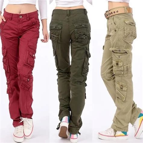 Womens Cotton Cargo Pants Leisure Trousers More Pocket Pants Causal