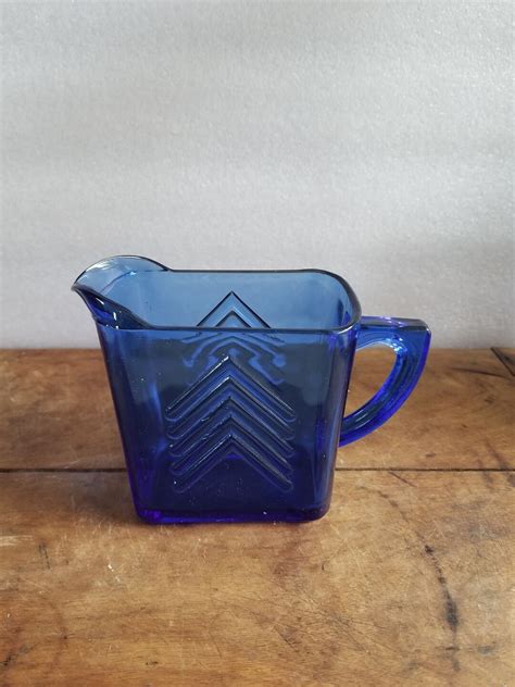 Hazel Atlas Chevron Pattern In Cobalt Creamer Gift Vintage Etsy