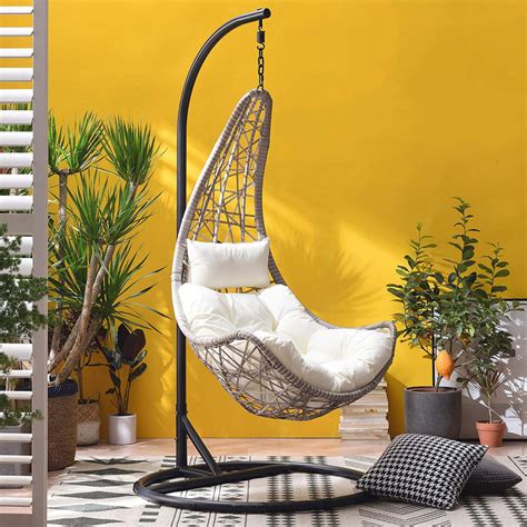 Maple Rattan Effect Hanging Patio Moon Chair Cocoon