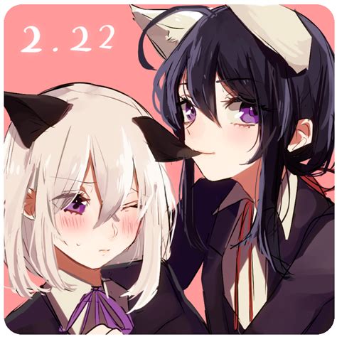 2boys Ahoge Animalears Biting Blush Bust Catday Catears Earbiting