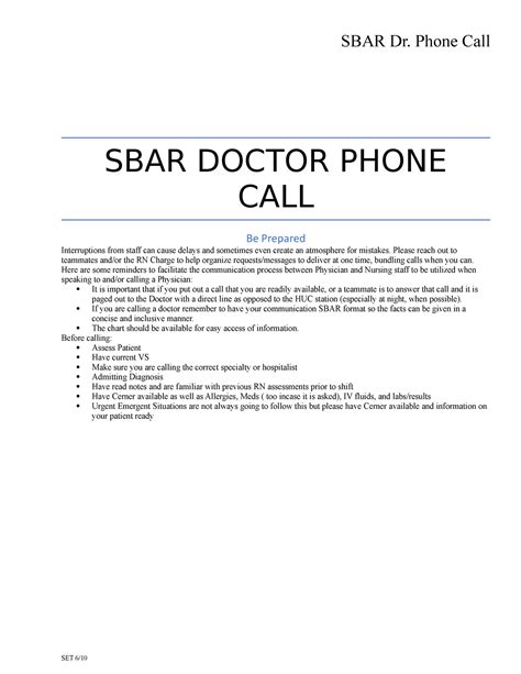 Sbar Phone Convo Intro Lecture Sbar Doctor Phone Call Be Prepared