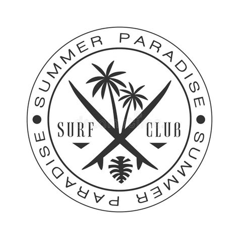 Summer Paradise Surf Club Logo Template Black And White Vector