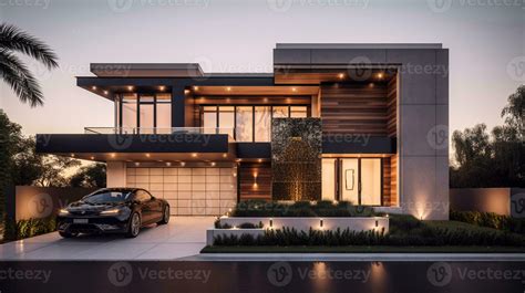 Ai Generative Exterior Of Modern Luxury House With Garden And Beautiful