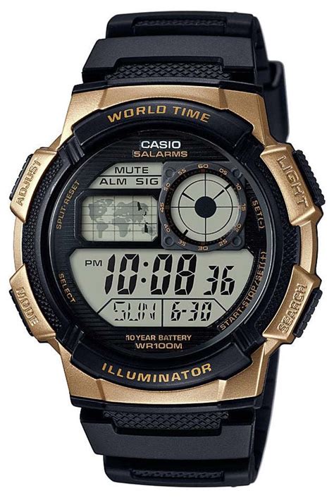 Casio Ae1000w 1a3 Mens Black Resin Band 5 Alarm Chronograph World Time
