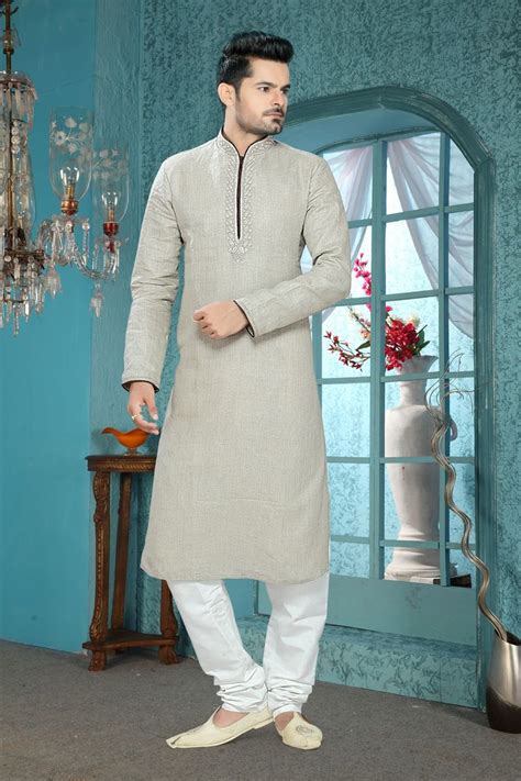 light grey embroidered linen mens kurta pajama indian poshakh 2730684 mens kurta designs