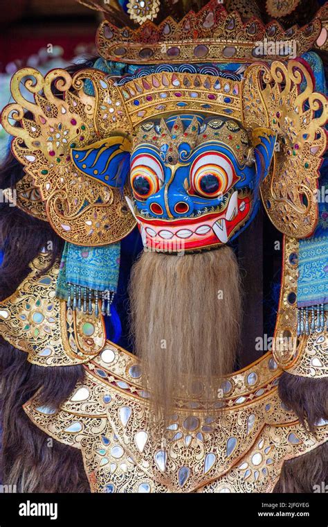 Traditional Balinese Barong Mask On Street Ceremony In Ubud Island