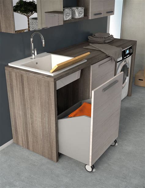 mobile lavanderia porta lavatrice e cesti bucato misura l 202 p 63 cm finitura rovere tranch
