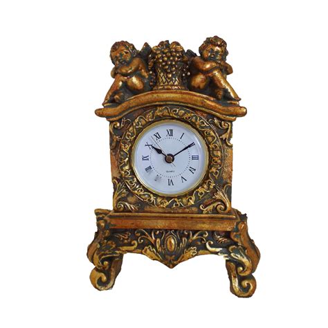 Gold Vintage Look Mantel Clock With Cherubs And Ornate Carving