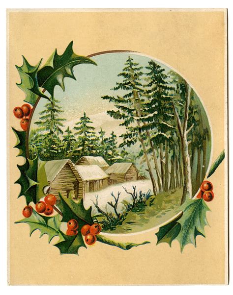 Vintage Christmas Clip Art Winter Scene Holly Frame