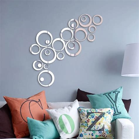 24pcs Decrative Circle Mirror Style Vinyl Removable Decals Wall Sticker