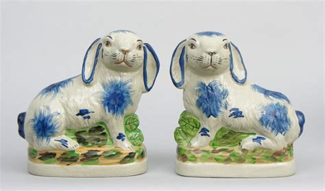 A Pair Of Glazed Ceramic Rabbit Mantel Figurines 091506 Sold 10925
