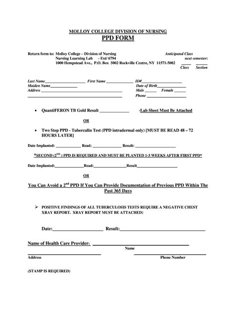 Molloy College Division Of Nursing Ppd Form Molloy Fill And Sign