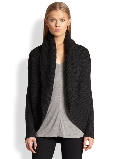 Lyst Vince Ribbed Circle Cardigan In Gray