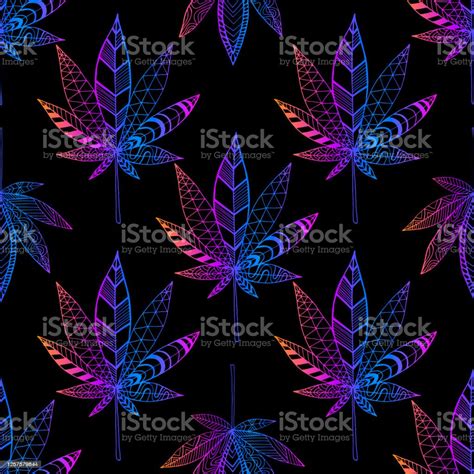 Motley Hallucinogenic Trippy Cannabis Leaves Bright Neon Gradient