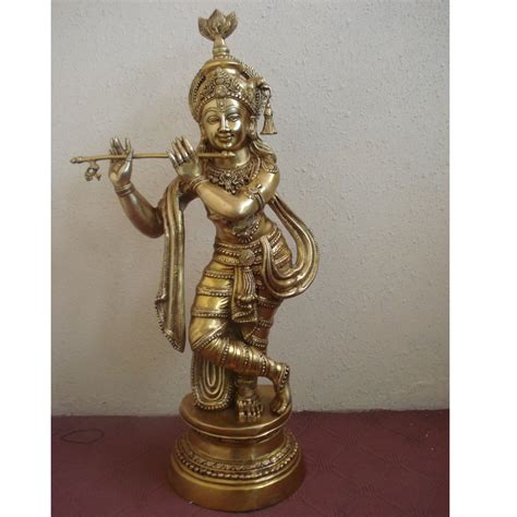 Brass Idol Krishna Statue Standing Krishna Playing Flute For Decor In
