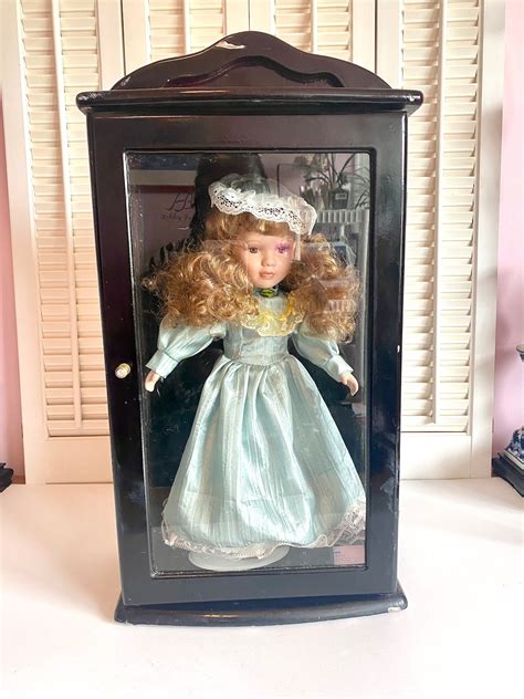 Vintage Ashley Belle Porcelain Doll In Glass And Wood Display Case