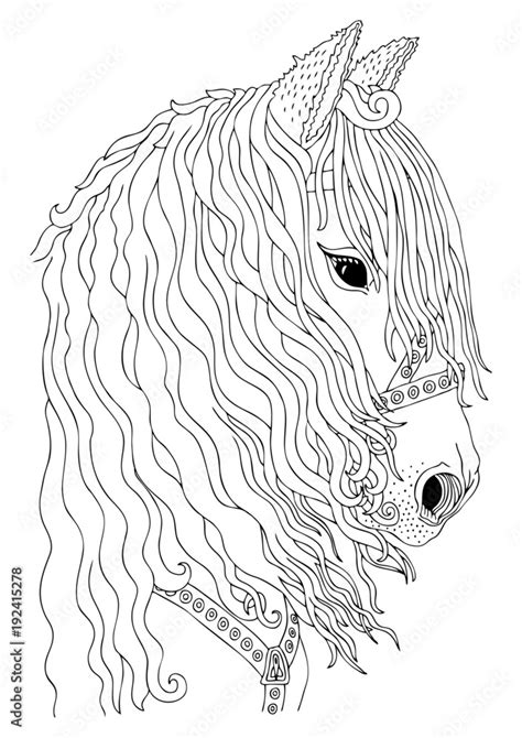 Hand Drawn Horse Head Sketch For Anti Stress Adult Coloring Book In
