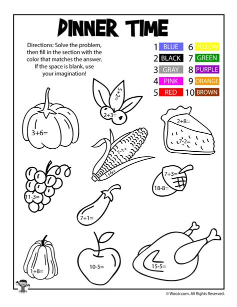 Print our free thanksgiving coloring pages to keep kids of all ages entertained this november. Thanksgiving Dinner Math Coloring Page | Woo! Jr. Kids ...