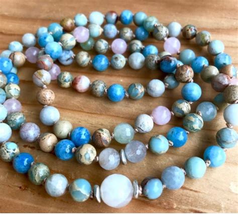 Moonstone Mala Beads Aquamarine Necklace Rose Quartz Tassel Etsy