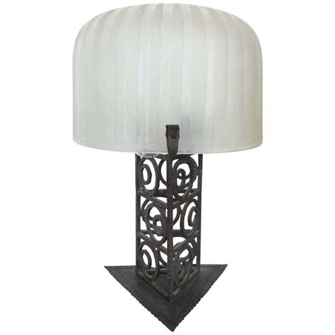 French Art Deco Iron And Glass Table Lamp For Sale At 1stdibs