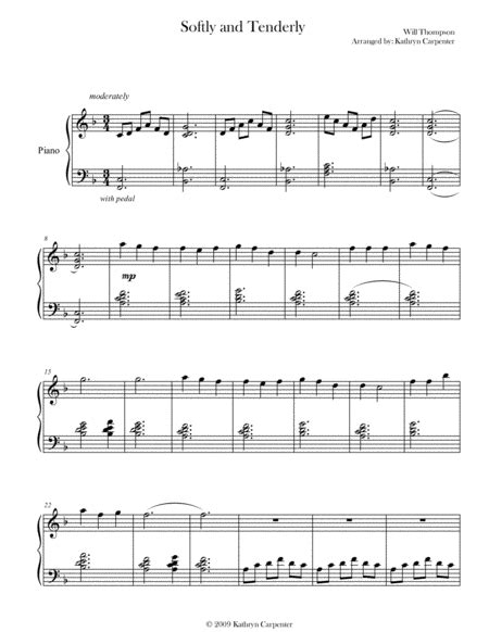 Softly And Tenderly Piano Free Music Sheet