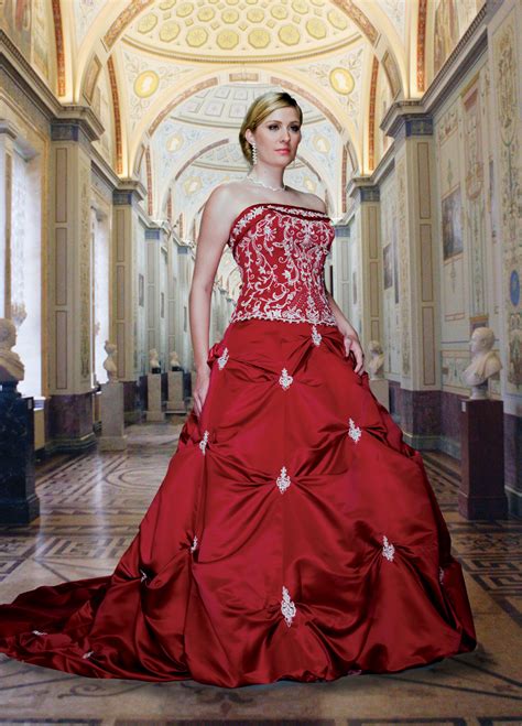 Red And White Wedding Gown