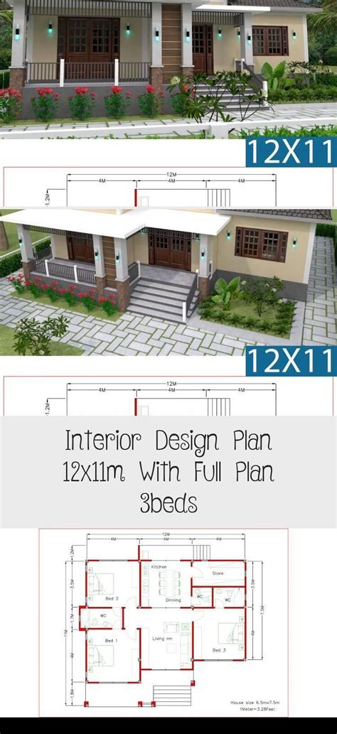 Interior Design Plan 12x11m With Full Plan 3beds Samphoas Plansearch