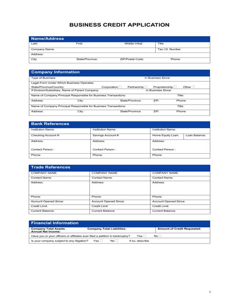 Business Credit Application Template By Business In A Box