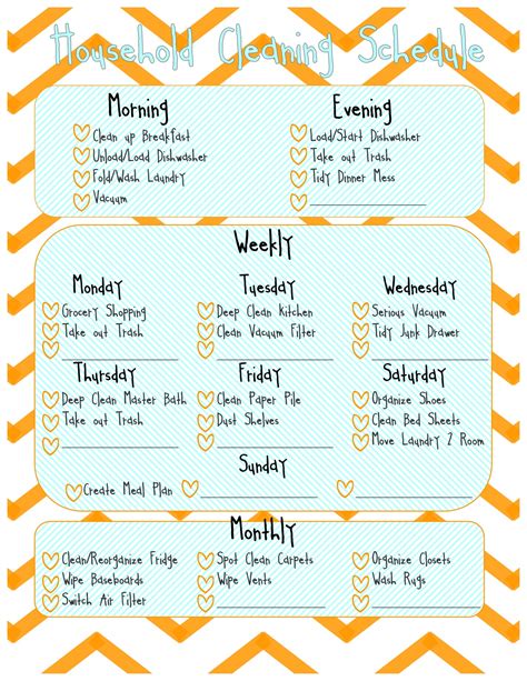 Sherbert Cafe Printable Home Cleaning Schedule