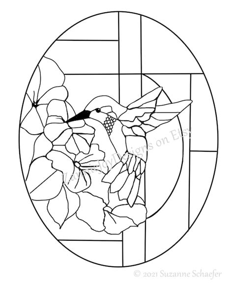 Stained Glass Hummingbird Pattern Instant Download Coloring Etsy