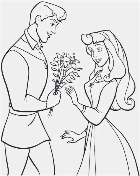 Prince and princess on her knees. Coloring Pages: Princess Aurora free printable coloring pages