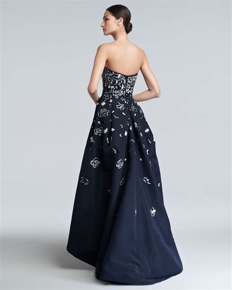 Lyst Oscar De La Renta Embellished High Low Gown In Blue