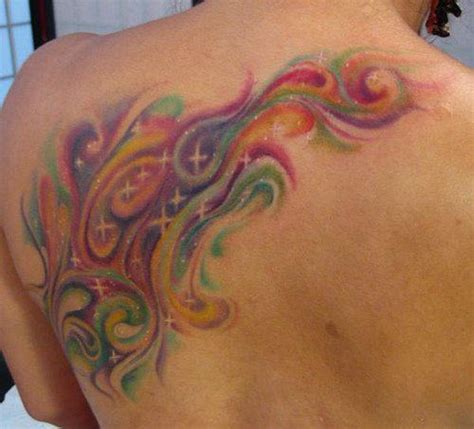 An Abstract Tattoo Design Of Colorful Swirls And Sparkling