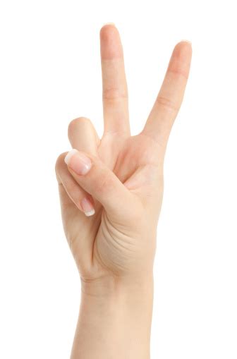 Woman Hand Showing Peace Sign Isolated On White Background Stock Photo