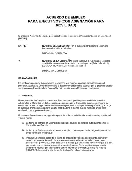 Acuerdo Laboral Para Ejecutivo Modelos Y Ejemplo Biztree