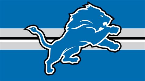 The Detroit Lions Logo On A Blue And White Striped Background With An