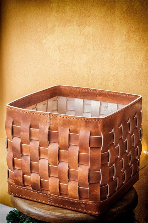 Leather Basket Leather Storage Basket Woven Leather Basket Etsy Canada