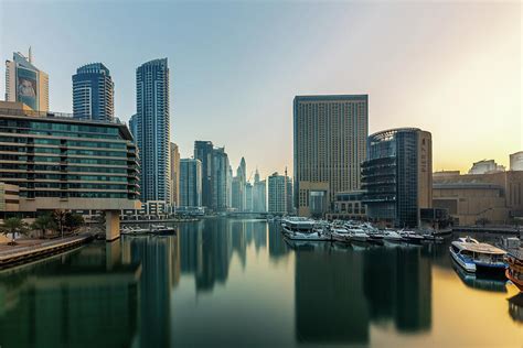 Shortly After Sunrise In The Dubai Marina In Dubai Uae Photograph By