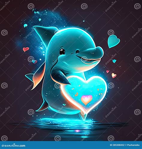 Cute Dolphin Hugging Heart Illustration Of A Cute Cartoon Dolphin With