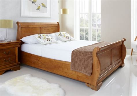 Louie Wooden Sleigh Bed Oak Finish King Size Bed Frame Only In Home