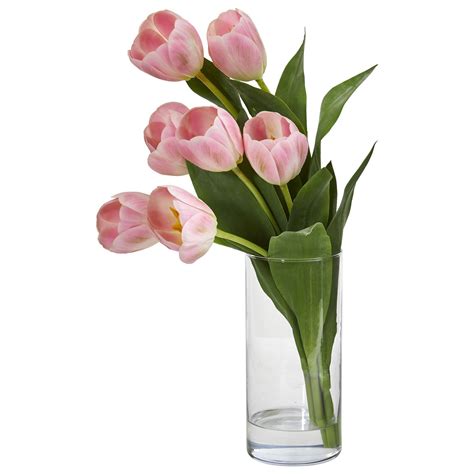 Tulip Artificial Arrangement In Cylinder Vase 1574 Nearly Natural