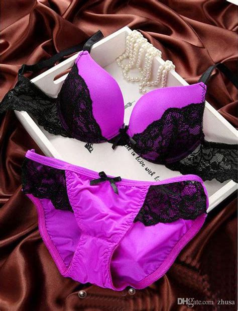 Wholesale Hot Womens Sexy Underwear Satin Print Lace Embroidery Bra Sets Panties B Cup From