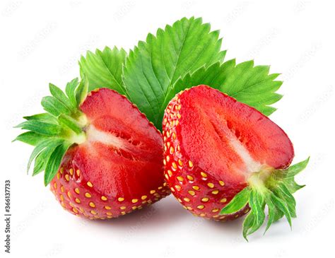 Strawberry Slice Isolated Strawberries With Leaf Isolate Strawberry